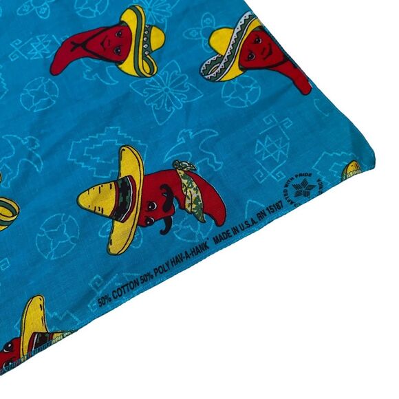 Vintage Hav-A-Hank Red Chili Peppers in Sombreros Bandanna Scarf Kerchief NWOT - Picture 3 of 11